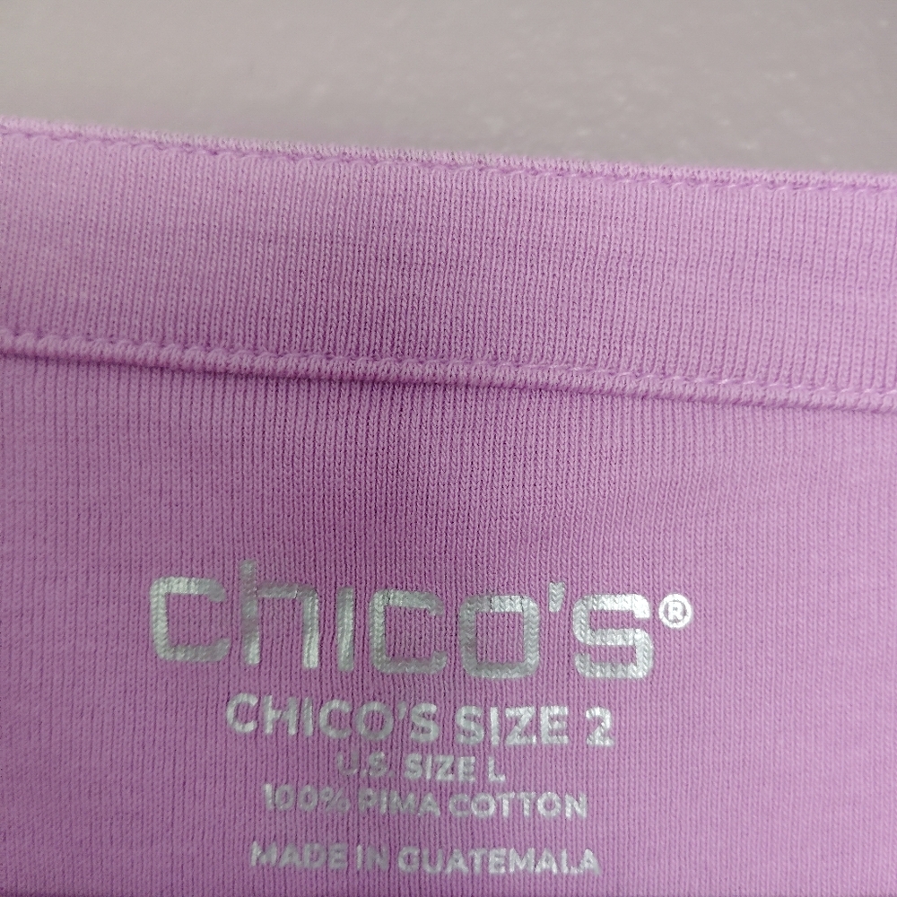 Chicos Size 2 Lilac Pima Cotton Shirt 3/4 Sleeve Casual Everyday Basic - Picture 2 of 5